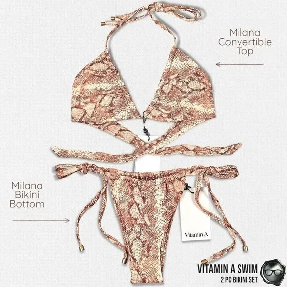 VITAMIN A SWIM MILANA 2-PIECE BRAZILIAN BIKINI SET IN LTD EDITION SAND SNAKE NEW