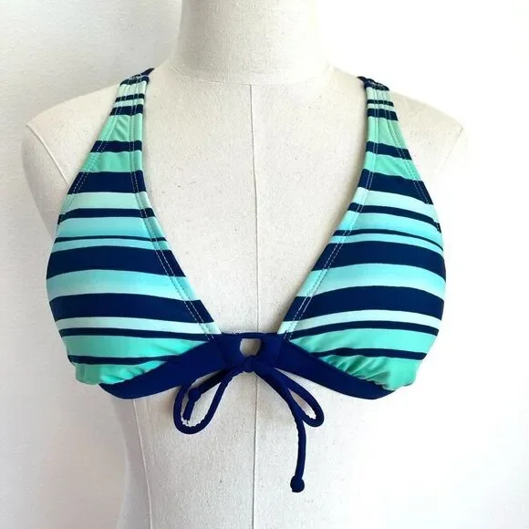 Arizona Jean Company Bikini Top in Blue and Aqua Stripes Size Medium Braided Bac