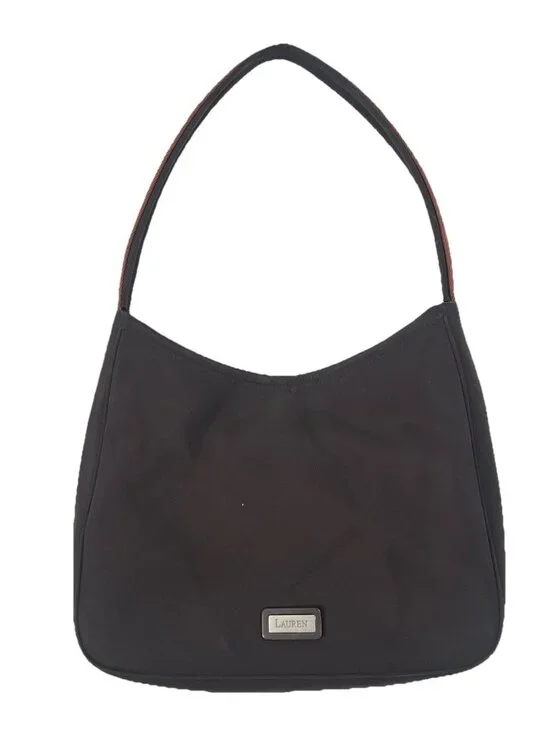 Lauren Ralph Lauren Brown Nylon Y2K Shoulder Bag Hobo Purse Preppy