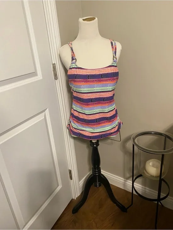 croft & barrow Pink, Purple and Blue Striped SwimTop