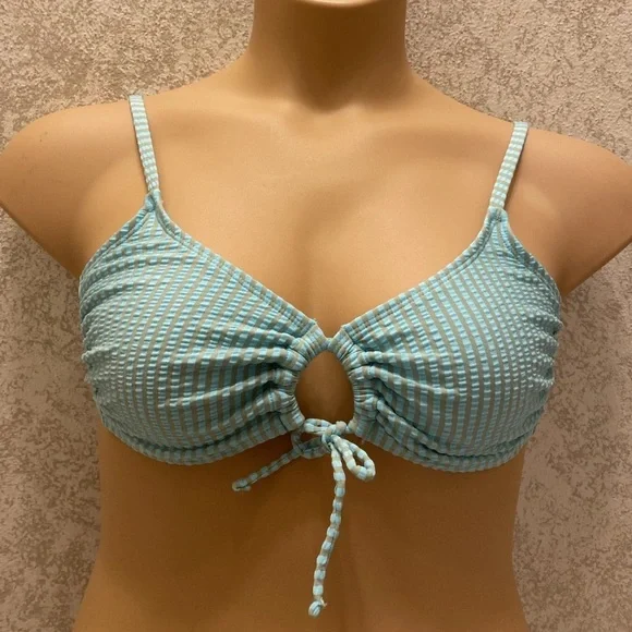 Xhilaration Seafoam Blue Green Striped Bikini Top