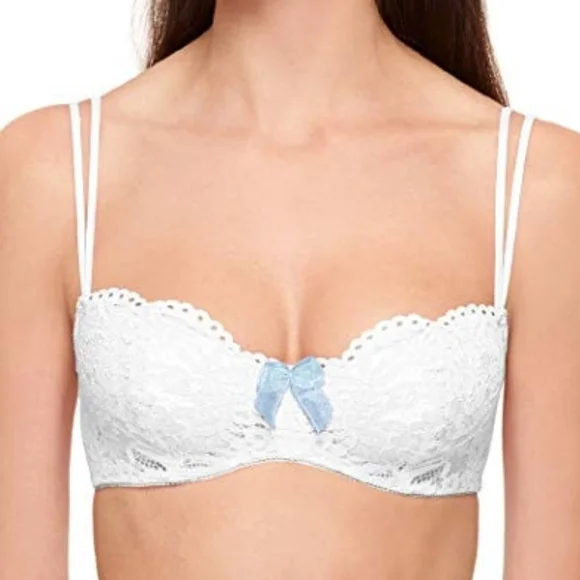B.Tempt'D White Lace Overlay Ciao Bella Balconette Bra Size 32C