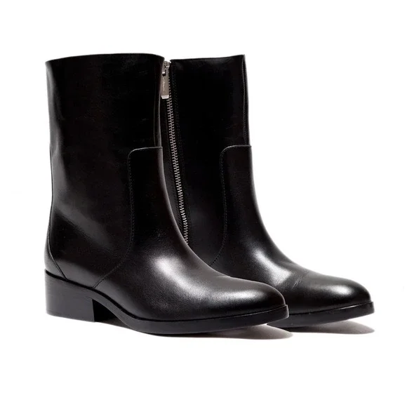 3.1 Philip Lim Black Leather Side Zip Almond Toe Lucien Archive Boot - EU38 US8