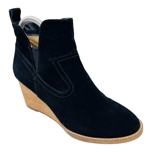 Blonde Irving Waterproof Black Suede Leather Wedge Heel Western Ankle Bootie