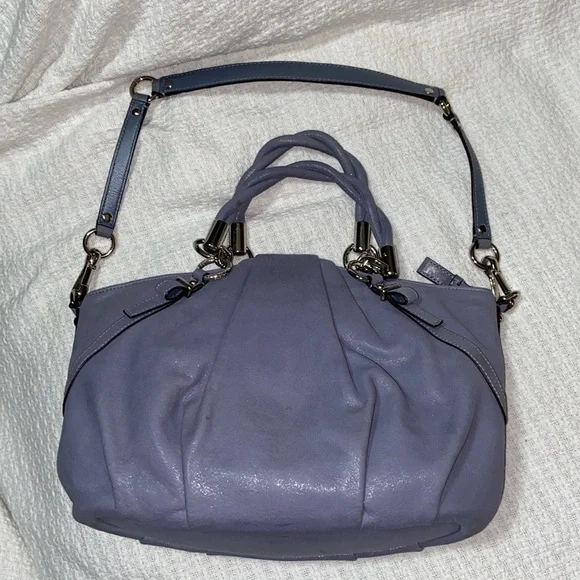 Coach Madison Pleated Leather Sophia Hobo Shimmer Slate Blue-Grey - F22563 bag