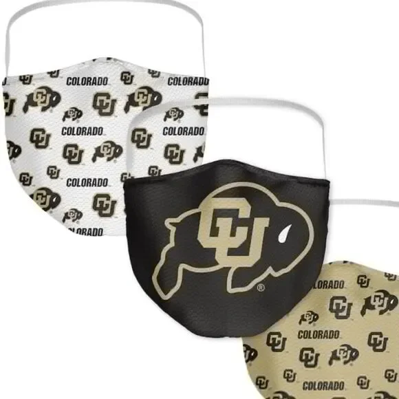 NIP Colorado Buffaloes Buffs Buffalo Logo Face Covering Mask Masks Set of 3