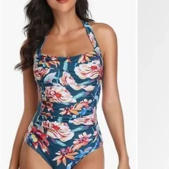 Deep V Neck Cut Out Onepiece Swimsuit size large