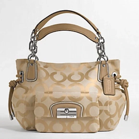 Coach Kristin 14915 OpArt Khaki Hobo Shoulder Tote