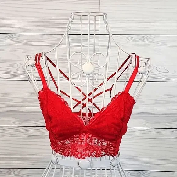 Flirtitude bralette candy apple red strappy backline Women's Size S