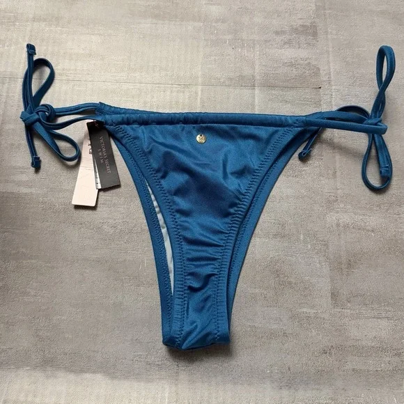 Victoria's Secret String‎ Bikini Bright Blue Size Large Tie Sides Adjustable NEW