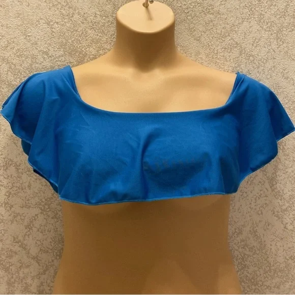 SHEIN Bold Blue Ruffle Bikini Top