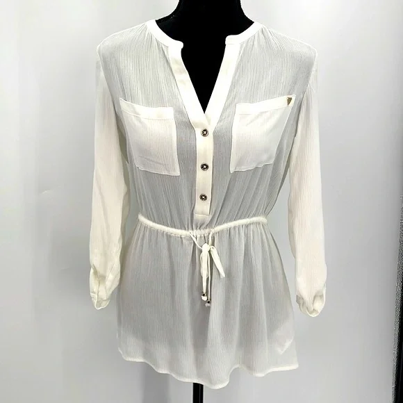 NWT Guess gauze like  off-white long sleeve lightweight cover/up XS