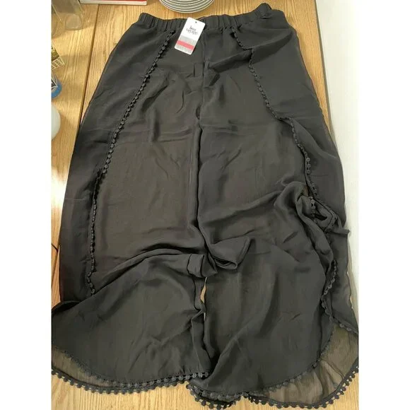 New Women’s Bon Voyage Sheer Pull on Swimsuit Cover up Pants Black size Medium