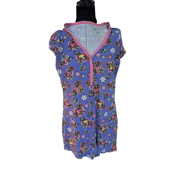 Powerpuff Girls‎ Sleep Romper Purple Character Print Henley Pajamas 0586