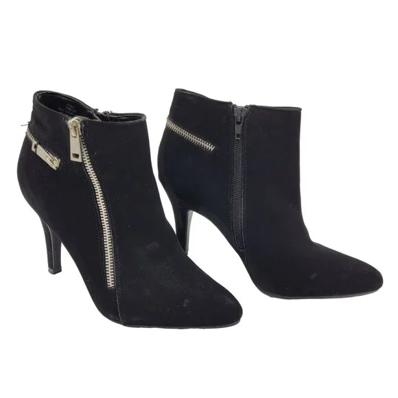 Black Ankle Boots with Multiple Silver Tone Zippers 7M/37