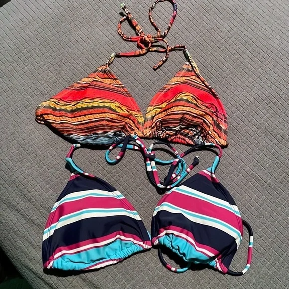 Xhilaration from Target | Two Colorful Lined String Bikini Tops Size Large