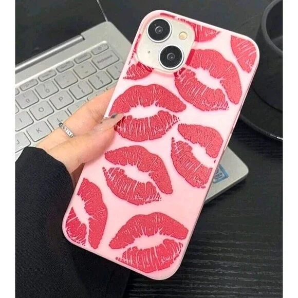 Hard Case For iPhone 14 Plus Sexy Red Lips Luxury 3D Slim Cover Hard TPU