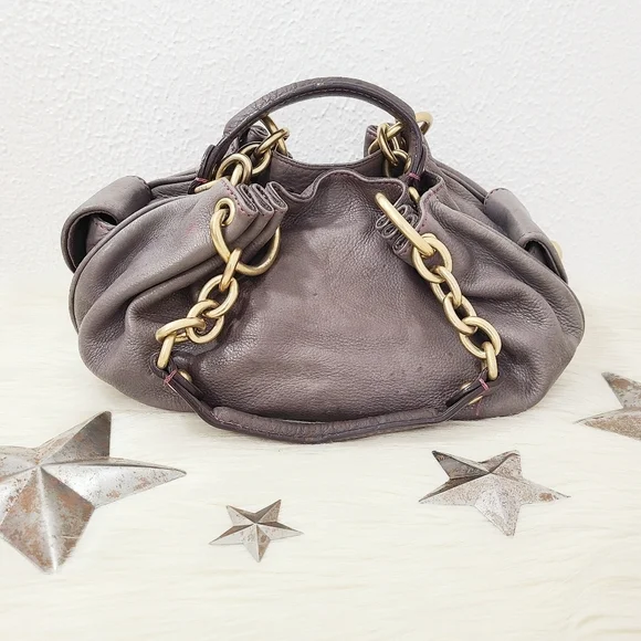 Vintage Y2K Juicy Couture slouchy leather hobo bag gray taupe pink gold