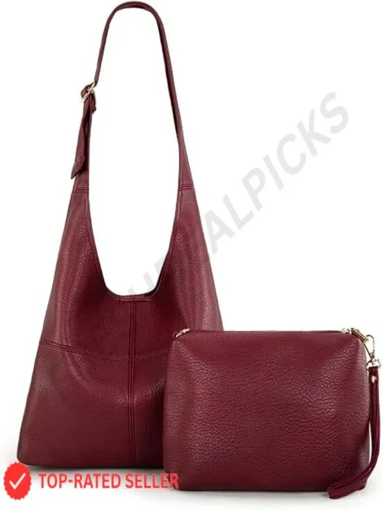 Hobo Bag for Women Ultra Soft Foldable Shoulder Slouchy Handbag with Cosmetic