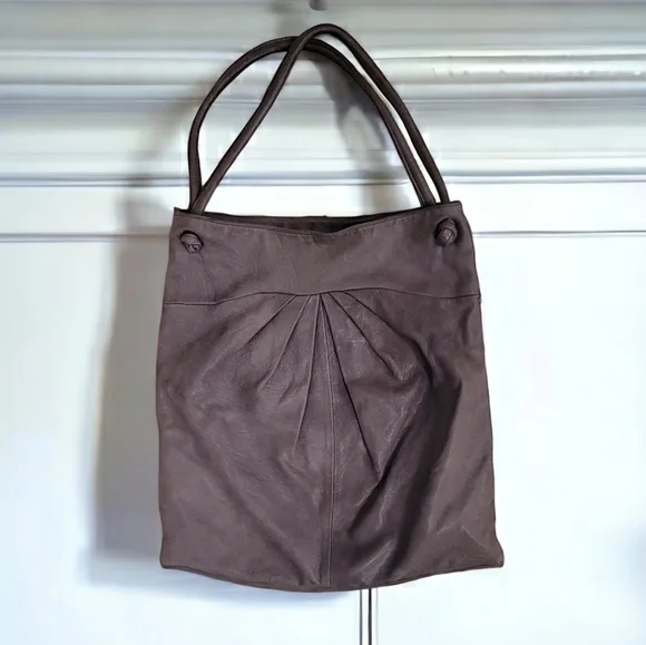 Brontibay Paris Gray Leather Hobo Bag
