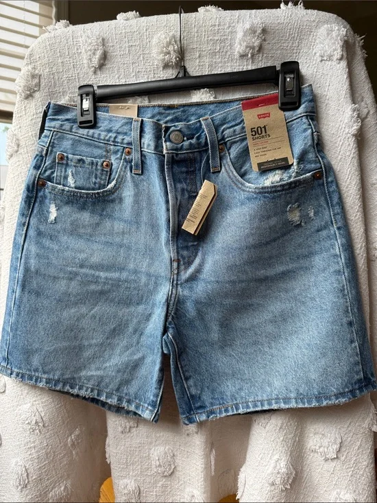 Levi's light blue distressed denim shorts