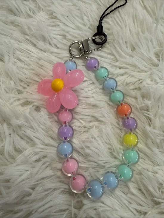 Pink Flower Beaded phone charm Bracelet