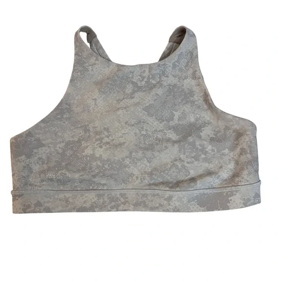 LULULEMON Free to Be Serene Bra M Size 10 Gray Floral Lace Camo Strappy Back