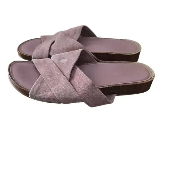 Cole Haan Womens Size 6.5 Pink Suede Cross Strap Woodgrain Slides
