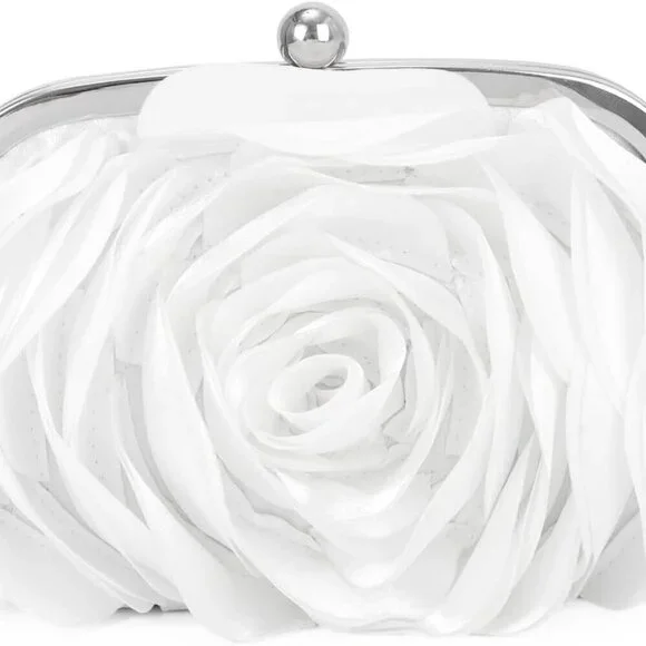Floral Satin Clutch Purse Women Rose Evening Bag with Chain for Party