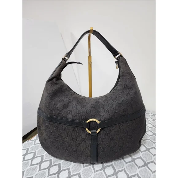 Gucci Canvas Reins Hobo Bag Black