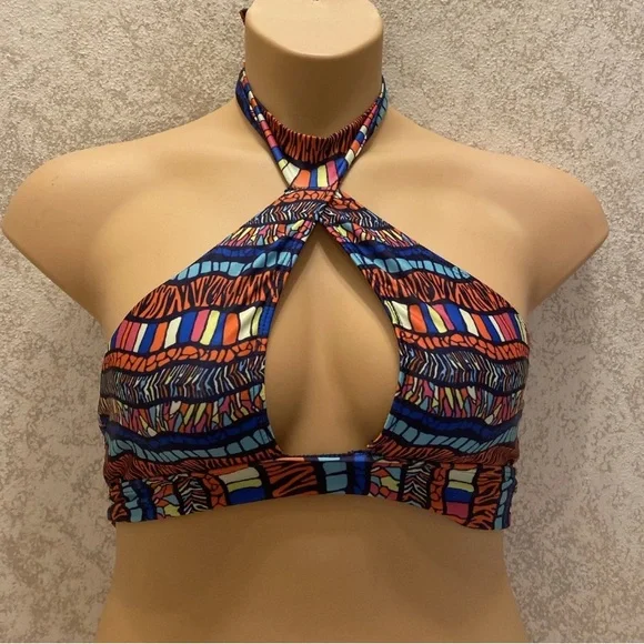 SHEIN Vibrant Multicolor Halter Bikini Top