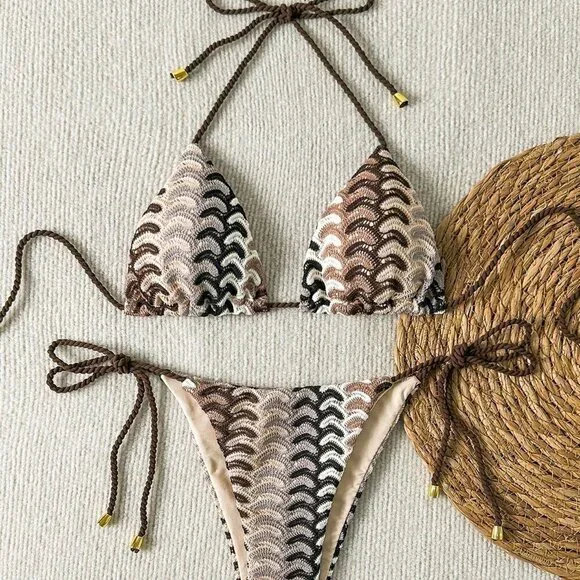 Multicolor Sexy Women's Holiday Beach Halter Allover Print Bikini Set
