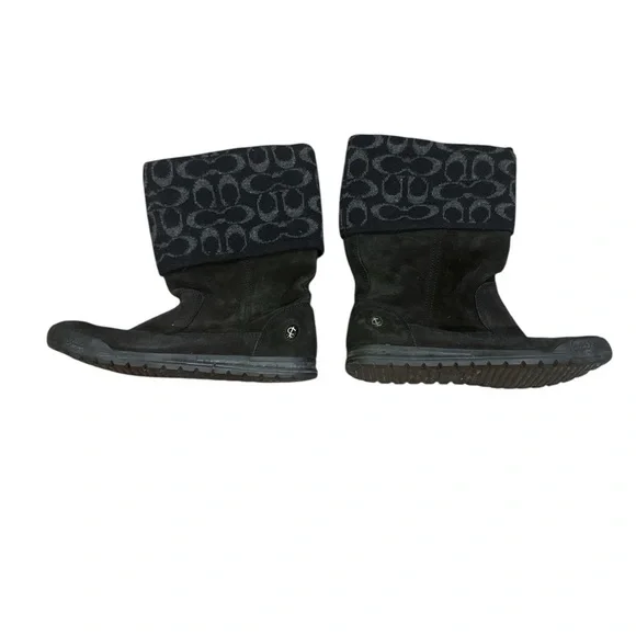 Coach Black Fold-Over Boots with Signature Pattern