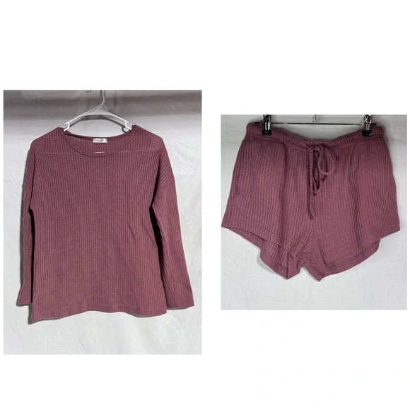 Ekouaer pink mauve waffle knit top and short pajama set Size Medium