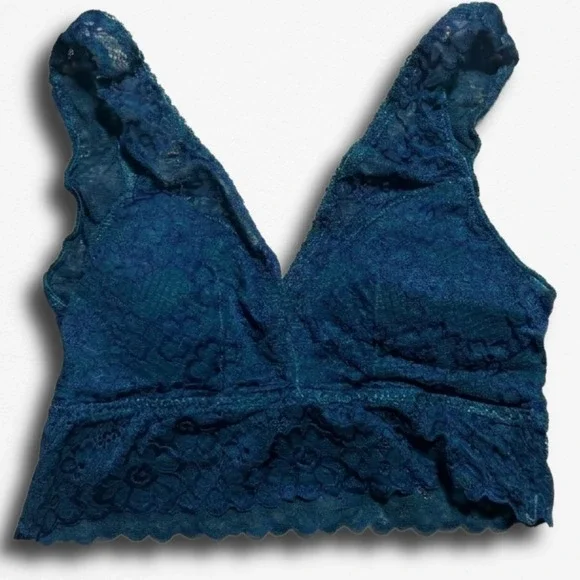 So Womens Floral Lace Bralette Teal Blue V-Neck Longline Bralette Size XS