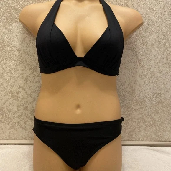 Sophisticated Black Halter Bikini Set