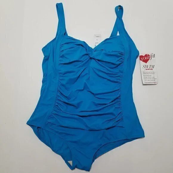 NWT Avenue Tummy Control One Piece Swimsuit Blue Size 24‎