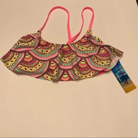 RueBleu Women's S Pink Geometric Crochet Halter Bandeau BOHO Swim Top NWT NEW