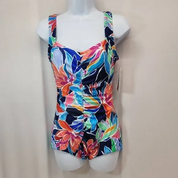 Maxine Of Hollywood Size 8 Womens Jungle Vines Multicolor Tropical Swimsuit