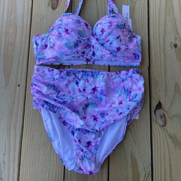 Nicole Miller Pink Floral Two-Piece Swim Set – Size Large (NWT)