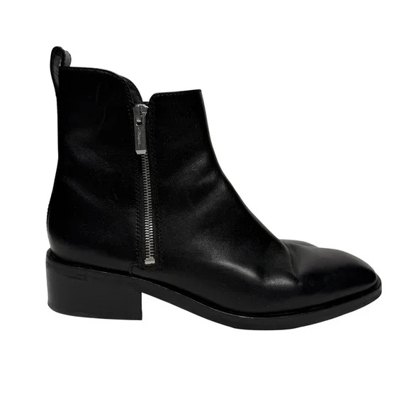 3.1 Phillip Lim Alexa Ankle Boot Black Leather Zip Square Toe Bootie Size 10