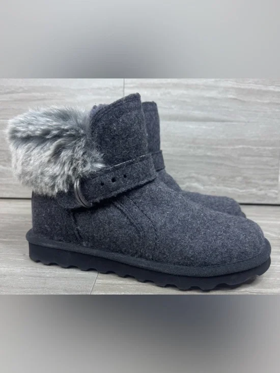 BearPaw Gray Koko Ankle Boots with Faux Fur Cuff Womens Size 7