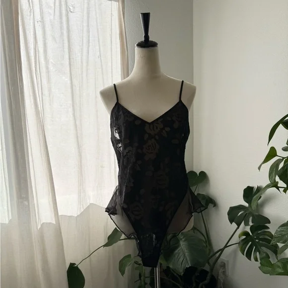 Vintage Gold Label Victoria’s Secret Black Teddy Romper Bodysuit Size L