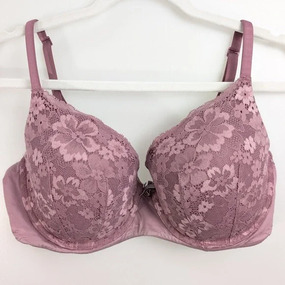 Victorias Secret Body by Victoria Lined Demi Bra 36DD Mauve Purple Floral Lace