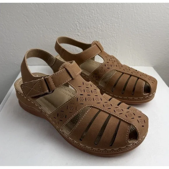 Shibever Comfort Fisherman Sandal 8 Womens Brown Slingback Cutout Casual Shoes