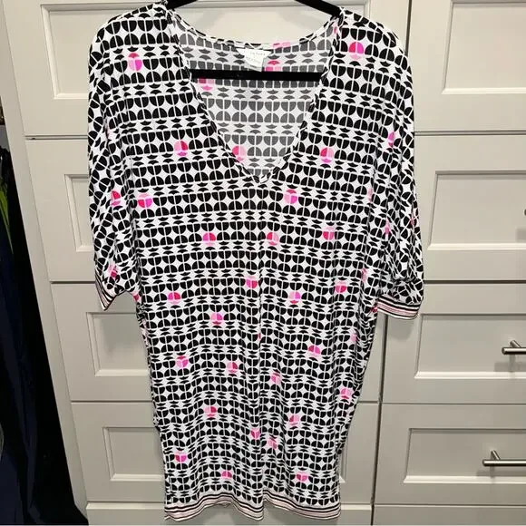 Trina Turk Women's V-Neck Tunic Swim Cover-Up Dress Small