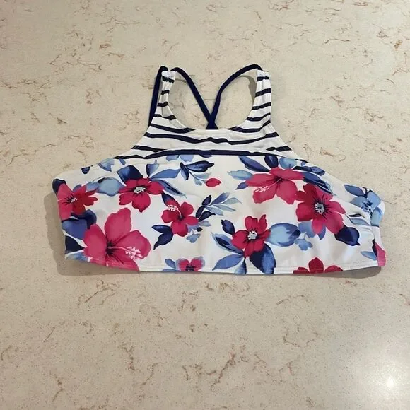 Land’s End strappy floral striped swim top SZ 10