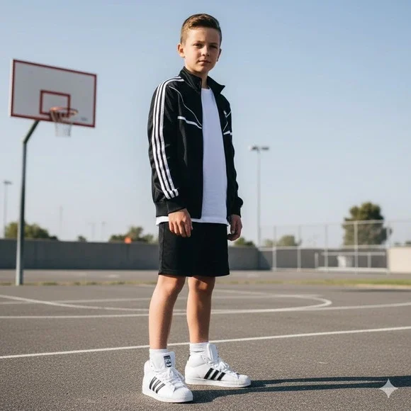 Adidas Pro Model J Big Kids Sneakers‎ Size 6 Black White Puff Tongue 3 Stripe
