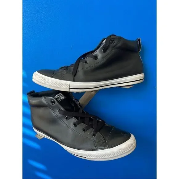 Converse All Star High Top Black on Black Canvas leather Shoes 144662C size 12 m