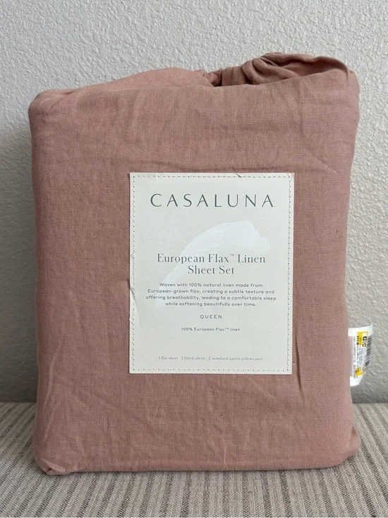 NWT Queen 100% Linen Sheet Set Light Adobe Clay - Casaluna